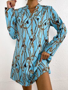 SHEIN LUNE Women Dresses Cetak rantai Anggun - Baby Blue - View 4