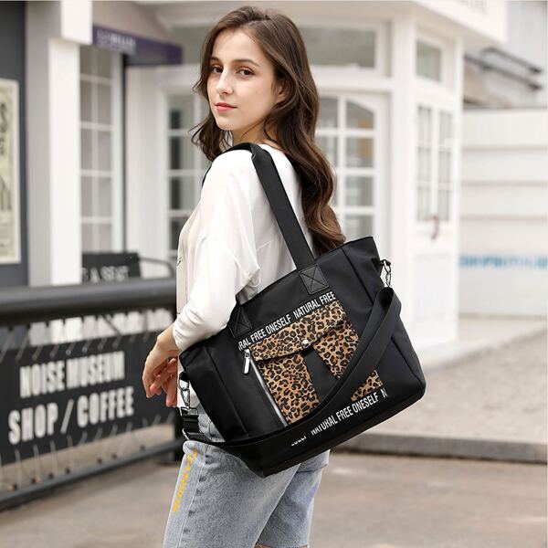 

Leopard & Letter Graphic Tote Bag, Black