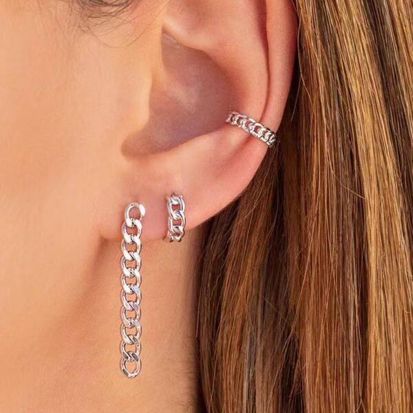 

3pcs Chain Link Earrings, Silver