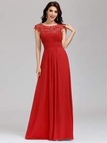 EVERPRETTY Contrast Lace Cut Out Back Bridesmaid Dress - Red - View 4