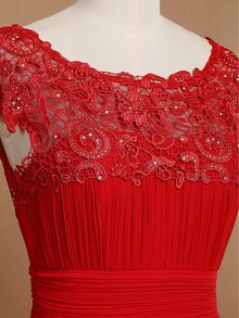 EVERPRETTY Contrast Lace Cut Out Back Bridesmaid Dress - Red - View 5