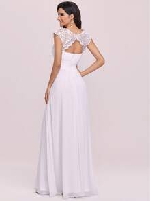 EVERPRETTY Contrast Lace Cut Out Back Bridesmaid Dress - White - View 2