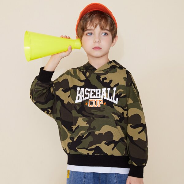 

Boys Camo & Letter Graphic Drop Shoulder Hoodie, Multicolor