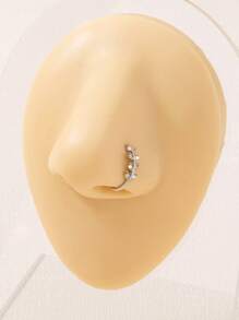 水鑽樹葉裝飾鼻環 - 銀色 - 查看 1