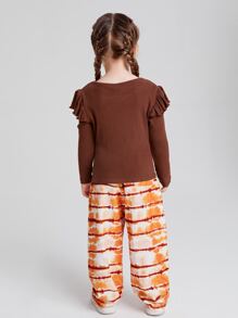 SHEIN 小女童荷葉邊上衣和紮染長褲 - 彩色 - 查看 2