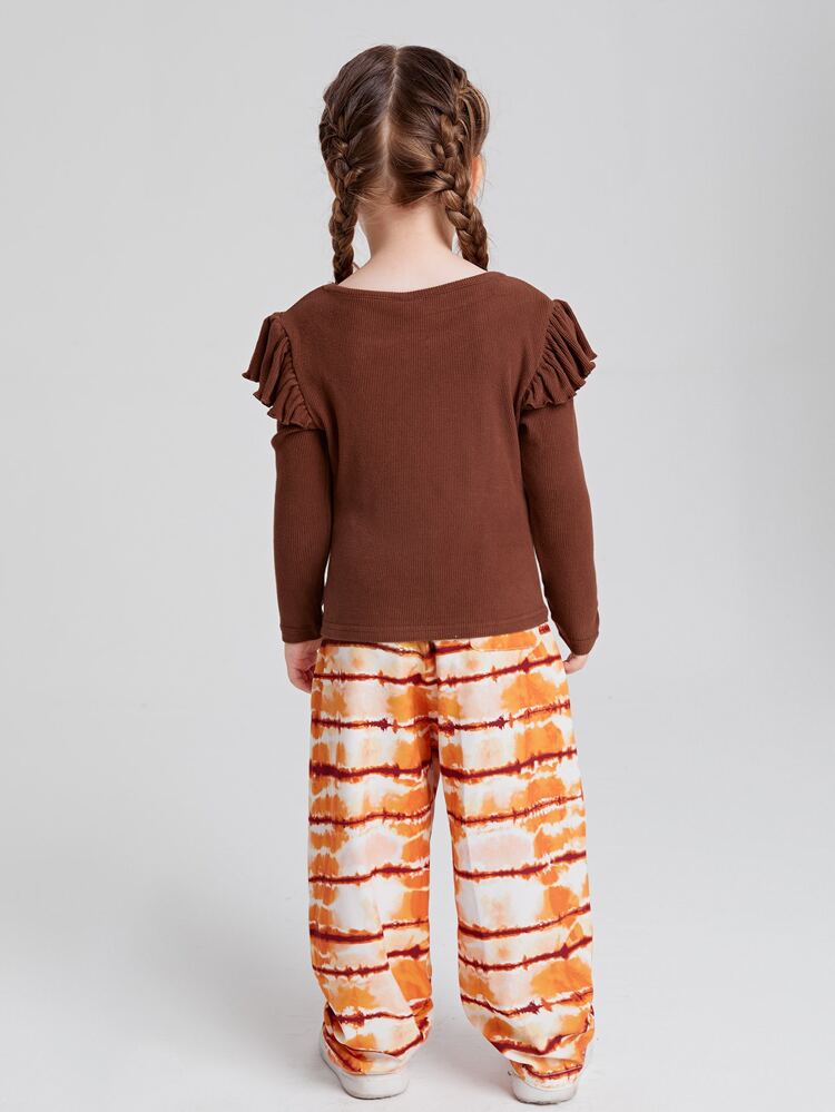 Toddler Girls Ruffle Trim Top & Tie Dye Pants