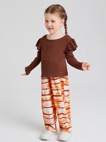 SHEIN 小女童荷葉邊上衣和紮染長褲 - 彩色 - 查看 3