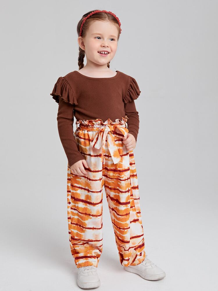 Toddler Girls Ruffle Trim Top & Tie Dye Pants
