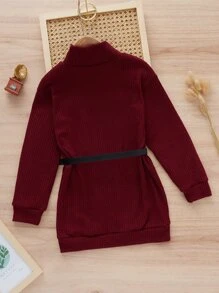 Girls Mock Neck Belted Sweater Dress