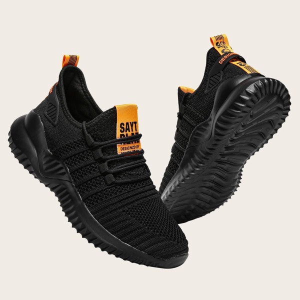 

Men Letter Patch Lace-up Front Sneakers, Black