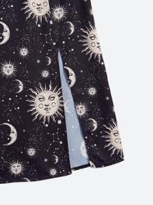 Heymoonly Starsalign Libra Galaxy Print Split Skirt - Black - View 7