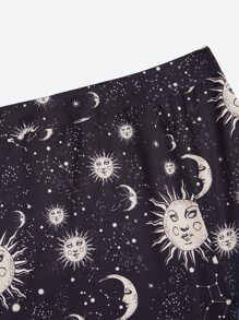 Heymoonly Starsalign Libra Galaxy Print Split Skirt - Black - View 8