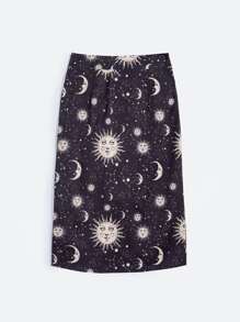 Heymoonly Starsalign Libra Galaxy Print Split Skirt - Black - View 9