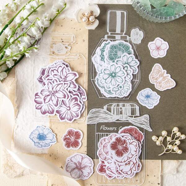 

30pcs Flower Print Random Sticker, Multicolor