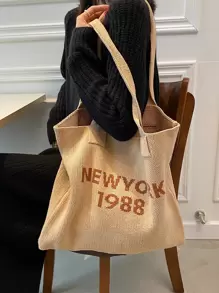 CONTAINEVERY Lightweight,Business Casual,Waterproof,Large Capacity Letter Graphic Crochet Shopper Bag For Teen Girls Women College Students,Rookies & White-collar Workers Perfect for Office,College,Work ,Business,Commute - Apricot - View 1