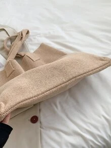 CONTAINEVERY Lightweight,Business Casual,Waterproof,Large Capacity Letter Graphic Crochet Shopper Bag For Teen Girls Women College Students,Rookies & White-collar Workers Perfect for Office,College,Work ,Business,Commute - Apricot - View 3