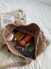 CONTAINEVERY Lightweight,Business Casual,Waterproof,Large Capacity Letter Graphic Crochet Shopper Bag For Teen Girls Women College Students,Rookies & White-collar Workers Perfect for Office,College,Work ,Business,Commute - Apricot - View 4