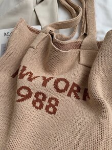 CONTAINEVERY Lightweight,Business Casual,Waterproof,Large Capacity Letter Graphic Crochet Shopper Bag For Teen Girls Women College Students,Rookies & White-collar Workers Perfect for Office,College,Work ,Business,Commute - Apricot - View 5