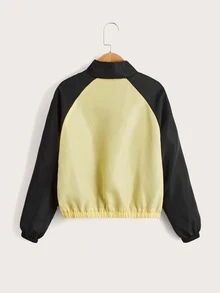 SHEIN Niñas Chamarra viento de color combinado de manga raglán - Amarillo - Ver 2