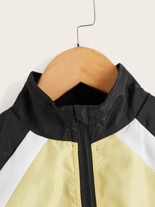 SHEIN Niñas Chamarra viento de color combinado de manga raglán - Amarillo - Ver 3