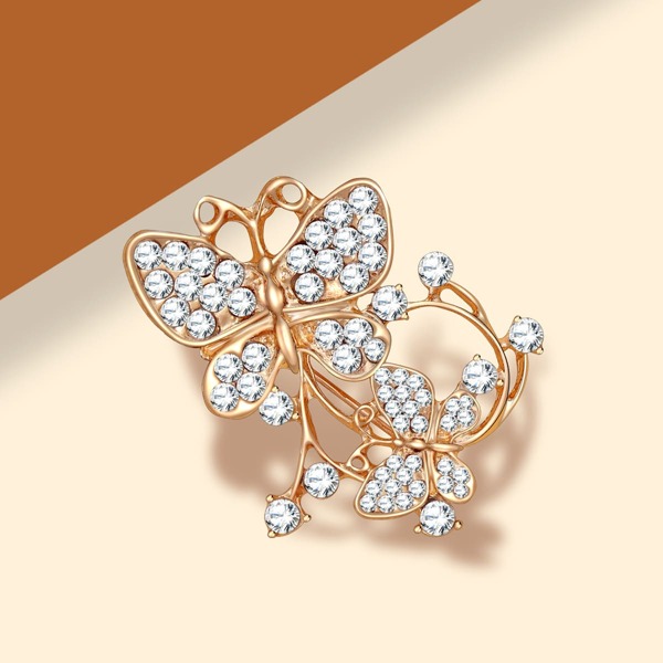 

Rhinestone Decor Butterfly Design Brooch, Gold