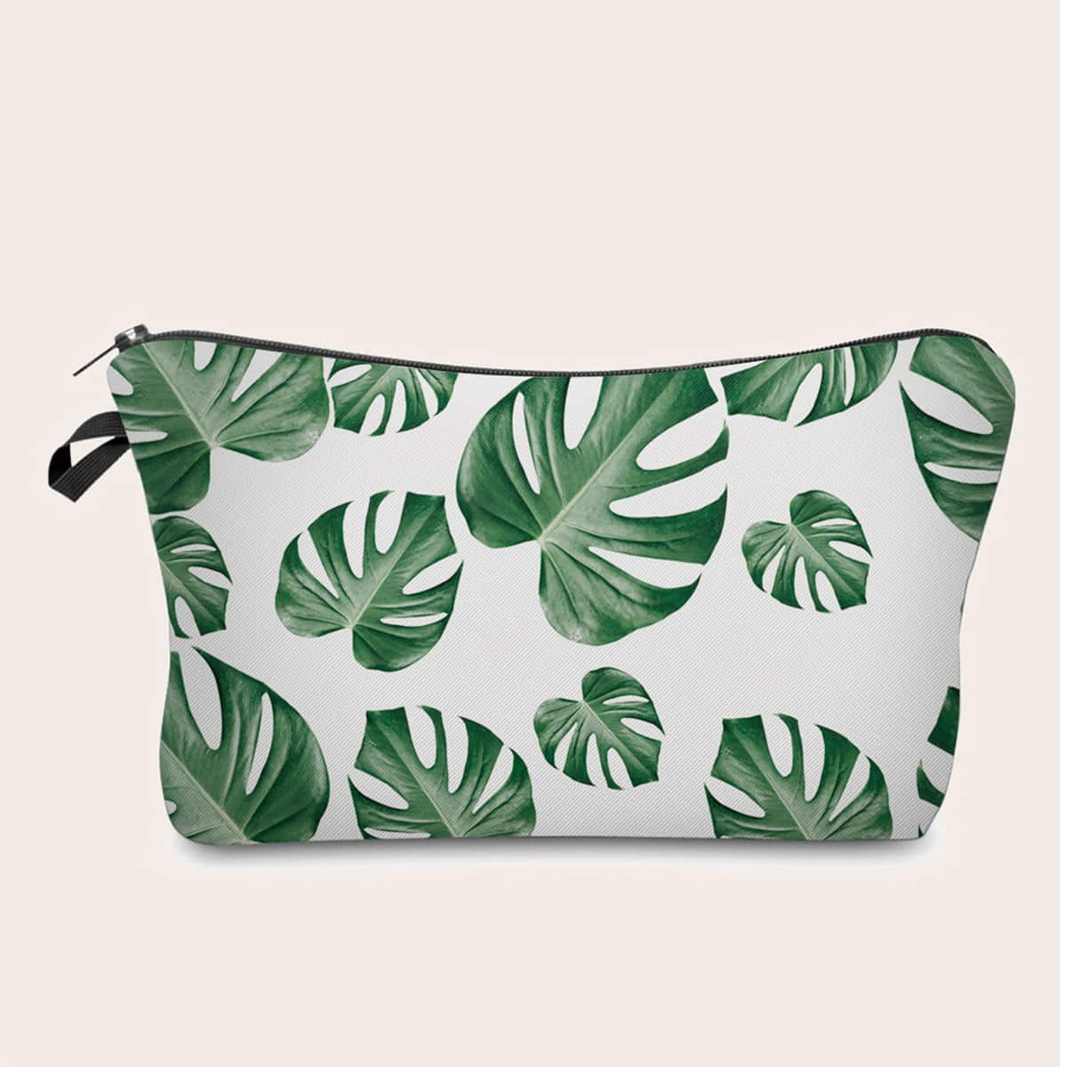 

Palm Leaf Zipper Makeup Bag, Green