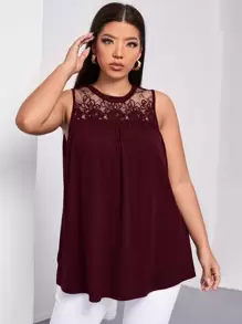 SHEIN Clasi 大碼刺繡網紗肩部背心上衣