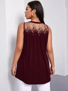 SHEIN Clasi 大碼刺繡網紗肩部背心上衣