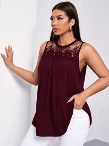 SHEIN Clasi 大碼刺繡網紗肩部背心上衣