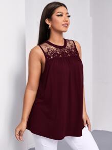 SHEIN Clasi 大碼刺繡網紗肩部背心上衣