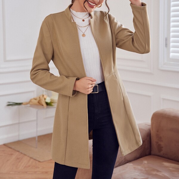 

Solid Open Front Overcoat, Khaki
