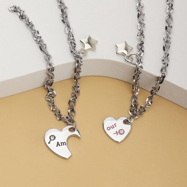 

2pcs Heart & Star Charm Bracelet, Silver