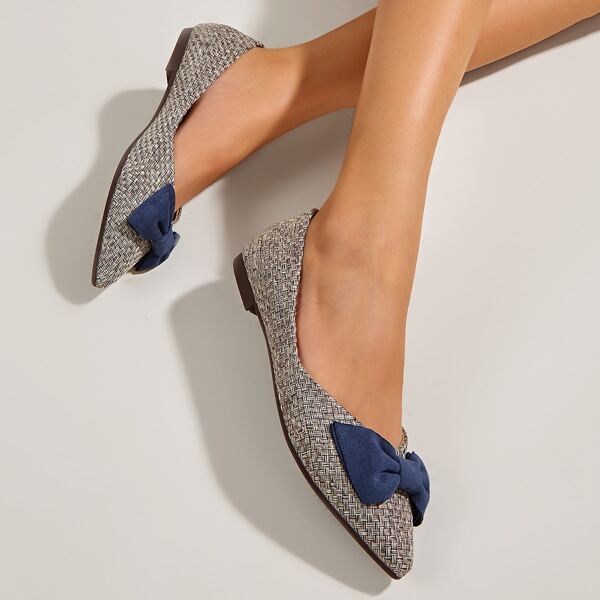 

Bow Decor Point Toe Ballet Flats, Grey
