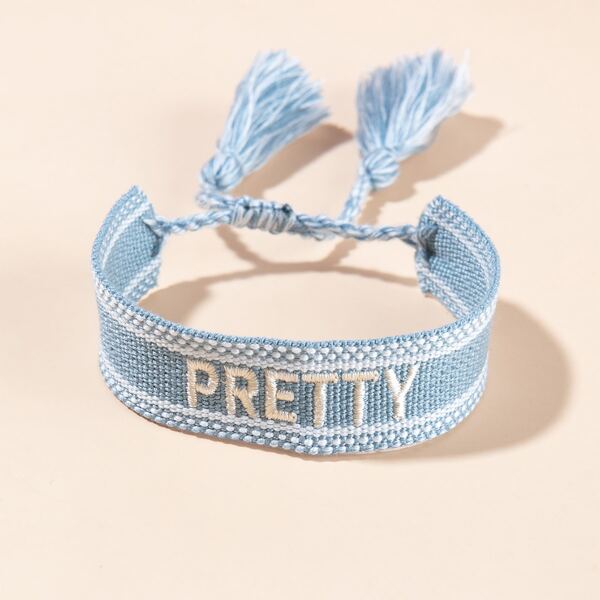 

Letter Embroidered Bracelet, Baby blue
