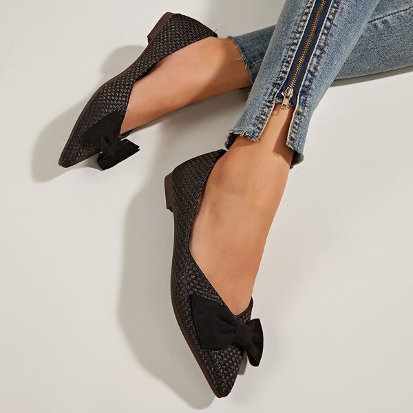 

Bow Decor Point Toe Ballet Flats, Black