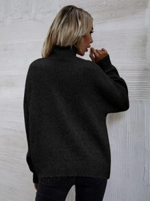 SHEIN LUNE High Neck Drop Shoulder Jumper - Black - View 3
