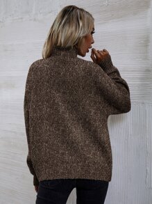 SHEIN LUNE High Neck Drop Shoulder Jumper - Coffee Brown - View 3