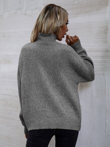 SHEIN LUNE High Neck Drop Shoulder Sweater - Grey - View 3
