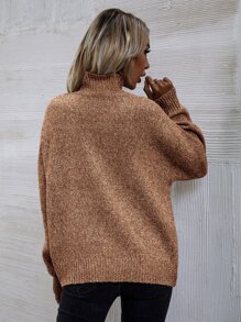 SHEIN LUNE High Neck Drop Shoulder Jumper - Camel - View 3