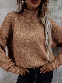 SHEIN LUNE High Neck Drop Shoulder Jumper - Camel - View 6