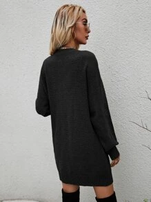 SHEIN LUNE Drop Shoulder Solid Jumper Dress - Black - View 2