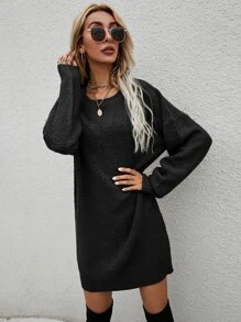 SHEIN LUNE Drop Shoulder Solid Jumper Dress - Black - View 3