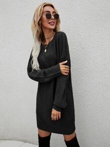 SHEIN LUNE Drop Shoulder Solid Jumper Dress - Black - View 4