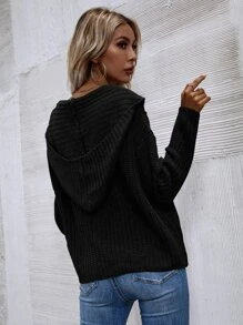 SHEIN LUNE Hooded Zip Front Cardigan - Black - View 2
