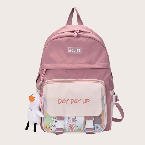 

Girls Cartoon Decor Large Capacity Classic Backpack, Multicolor