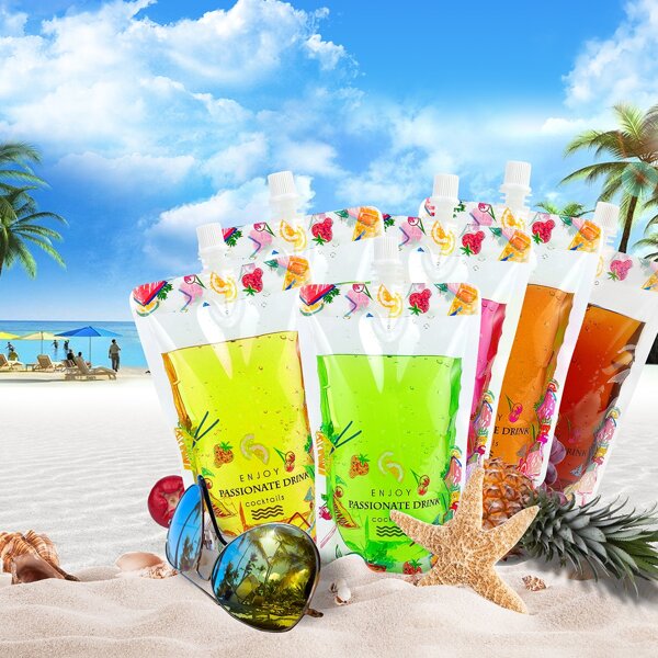 

6pcs Fruit Print Beverage Bag, Multicolor