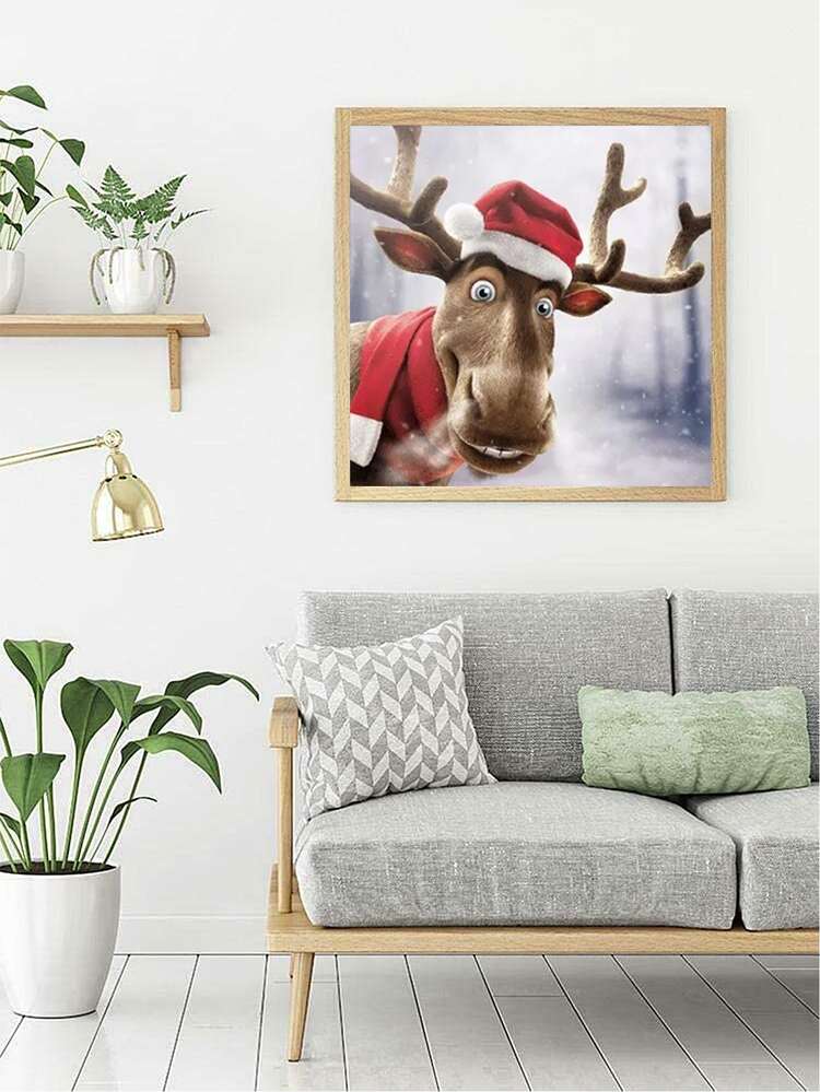 Christmas Elk Print DIY Diamond Unframed Painting - Multicolor - View 1
