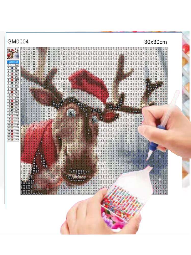 Christmas Elk Print DIY Diamond Unframed Painting - Multicolor - View 2