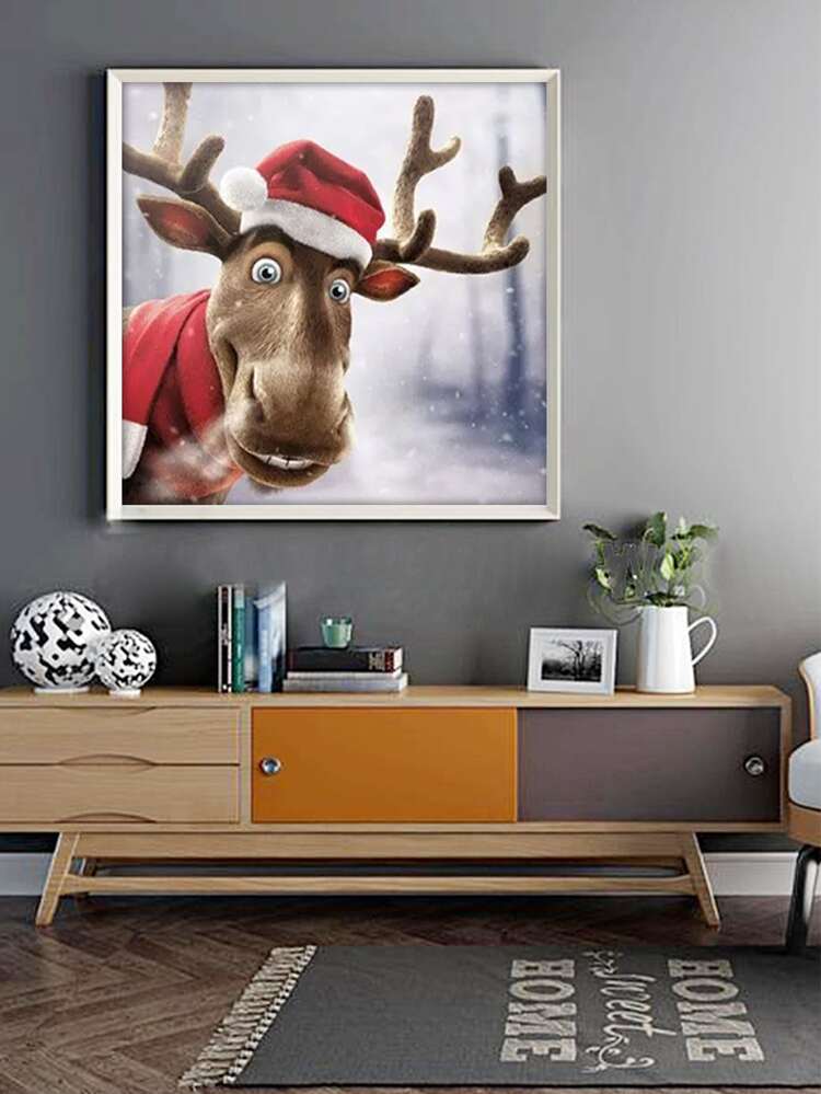 Christmas Elk Print DIY Diamond Unframed Painting - Multicolor - View 7