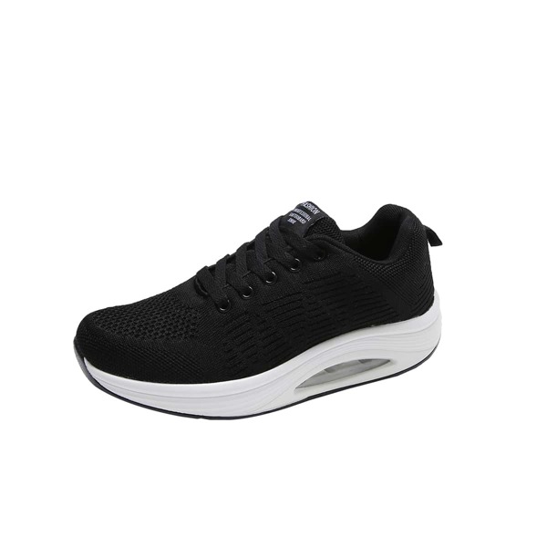 

Knit Detail Lace-Up Front Rocking Shoes, Black